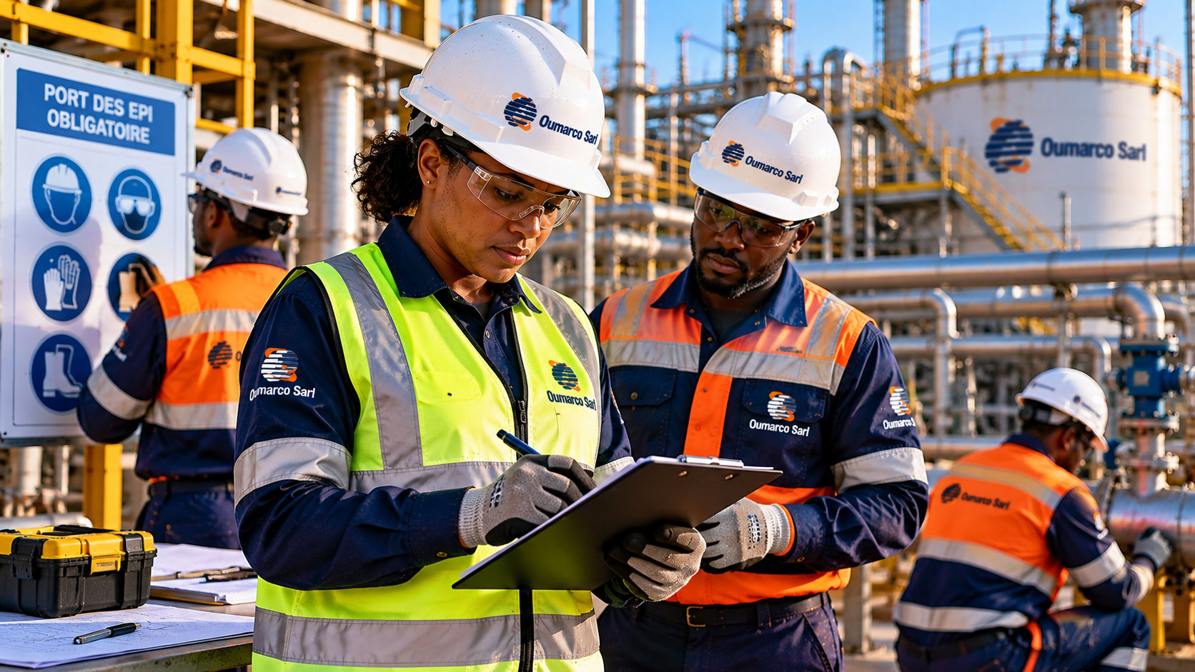 Responsable HSE réalisant une inspection sur un site industriel